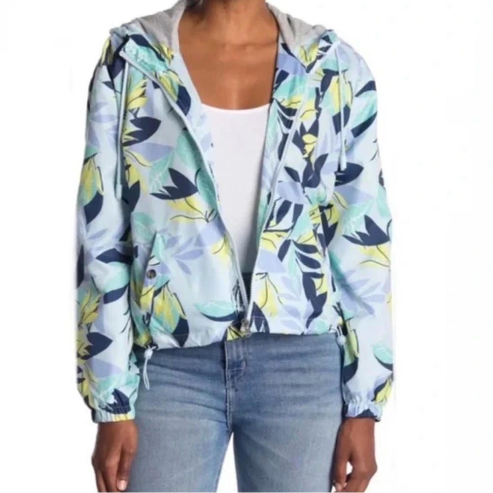 Hurley Blue and Yellow Leaf Print Bomber Jacket